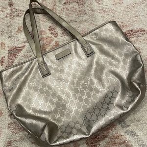 SOLD—Amazing, vintage silver gucci tote bag! I LOVED this bag and you will too!